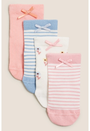 Чорапи с флорална шарка и райе - 4 чифта