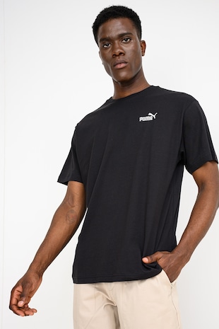 Puma Tricou relaxed fit de bumbac cu logo pe piept Essential, Negru