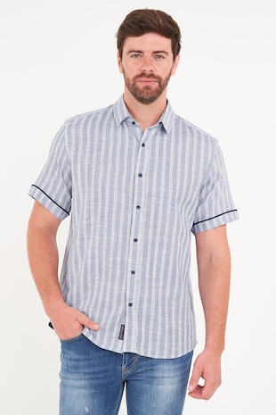 Lee Cooper Camasa in dungi cu aspect tricotat fin, Alb/Albastru