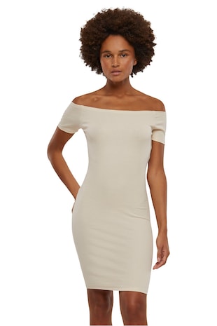Urban Classics Rochie cambrata cu decolteu pe umeri, Alb fildes