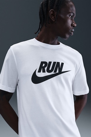 Nike Tricou cu imprimeu logo, pentru alergare, Alb
