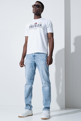 Tricou regular-fit cu decolteu la baza gatului si logo, Alb ...