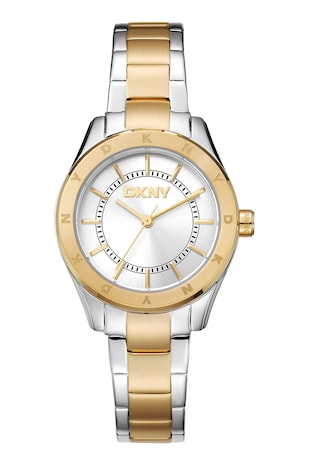 DKNY Ceas analog cu doua nuante, Argintiu/Auriu
