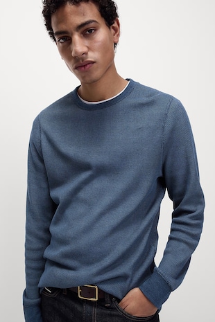 Marks & Spencer Bluza texturata de trening cu decolteu la baza gatului, Albastru indigo