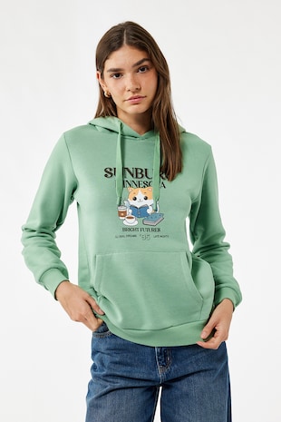 KOTON Hanorac din amestec de bumbac cu imprimeu, Verde menta