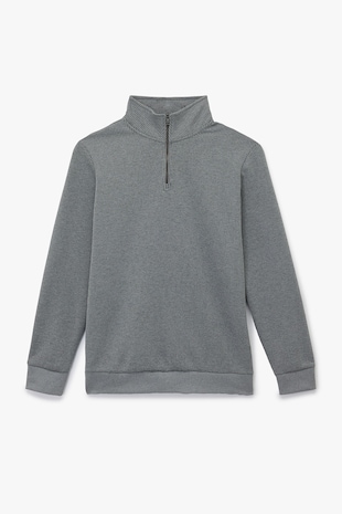 KOTON Bluza de trening cu aspect texturat si guler mediu, Negru/Gri melange