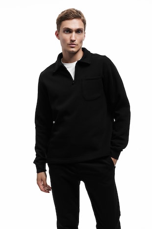 KOTON Bluza de trening cu guler ascutit, Negru