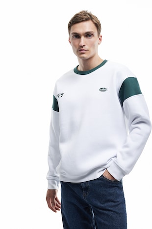 KOTON Bluza de trening cu imprimeu text, Alb/Verde aquamarin