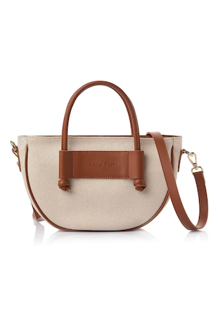 Lucky Bees Geanta crossbody cu garnituri din piele ecologica, Maro scortisoara/Bej deschis
