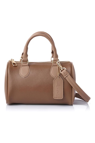 Lucky Bees Geanta duffle mica din piele ecologica, Maro camel