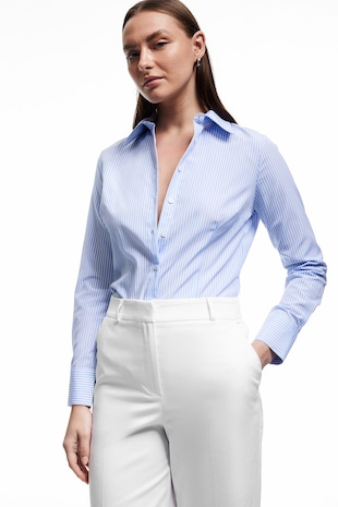 KOTON Camasa regular fit cu model in dungi, Alb/Albastru deschis