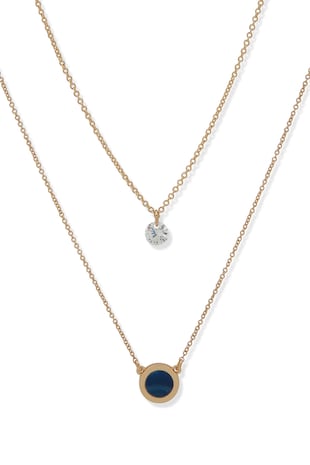 DKNY Colier cu sirag dublu si decorat cu zirconia, Auriu