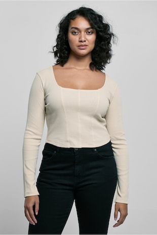 Urban Classics Bluza cu decolteu patrat, Bej deschis