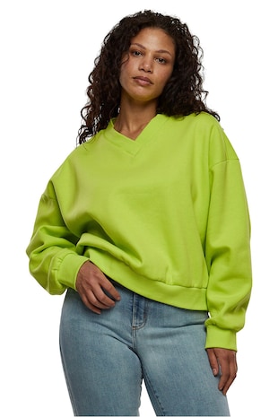 Urban Classics Bluza de trening cu decolteu in V si maneci cazute, Verde lime