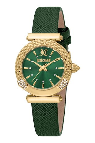 JUST CAVALLI Ceas quartz decorat cu zirconia, Auriu/Verde forest