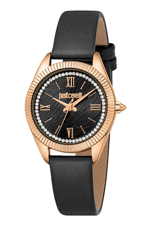 JUST CAVALLI Ceas cu o curea de piele, Auriu rose/Negru