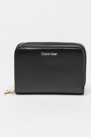 CALVIN KLEIN Portofel de piele cu detalii logo metalic, Negru