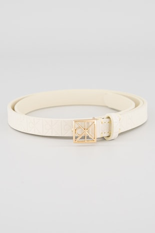 CALVIN KLEIN Curea de piele cu model monograma, Alb fildes