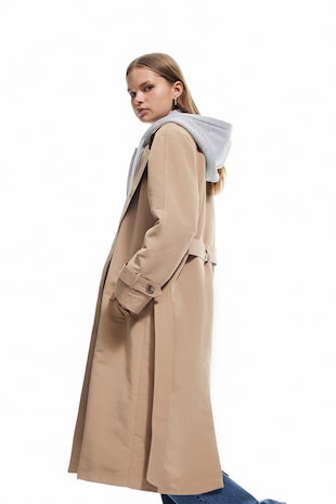Palton uni cu buzunare laterale, Maro camel