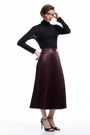 Pliszírozott midiszoknya, Sötétpiros,