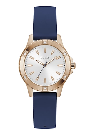 GUESS Ceas analog cu cristale Mist, Albastru inchis/Maro bronz
