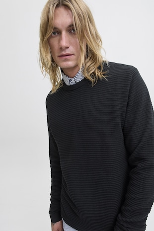 Jack & Jones Pulover regular fit cu decolteu la baza gatului, Negru