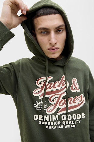 Jack & Jones Hanorac din amestec de bumbac organic cu logo, Alb/Visiniu/Kaki pal