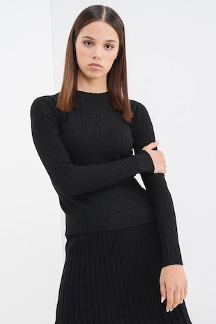 Only Pulover slim fit cu decolteu la baza gatului, Negru