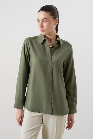 Hosszú ujjú egyszínű ing, Khaki,