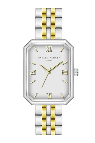 Amelia Parker Ceas dreptunghiular cu model in doua nuante, Argint/Auriu