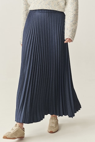 Rugalmas derekú pliszírozott szoknya, Tengerészkék,