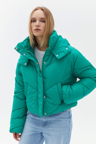 Geaca matlasata cu gluga, Verde aquamarin