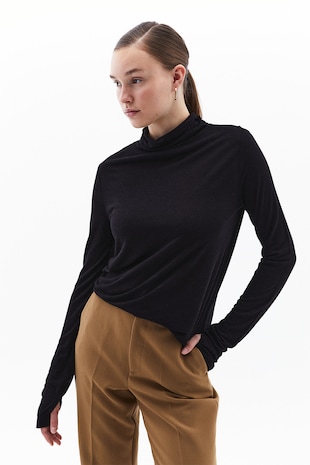 OXXO Bluza uni din amestec de lana, Negru
