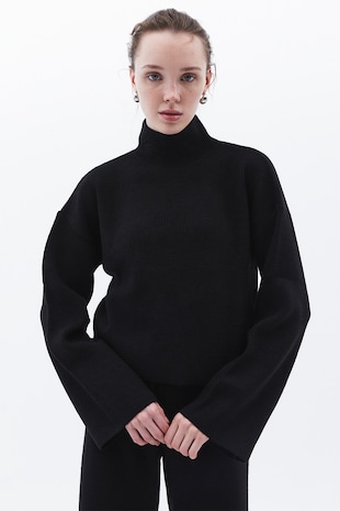 Pulover uni cu guler inalt, Negru