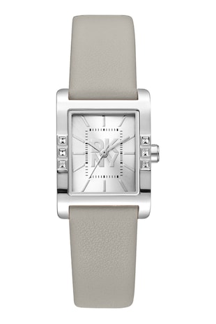 DKNY Ceas dreptunghiular cu o curea din piele Westside Glitz, Argintiu/Gri cenusa