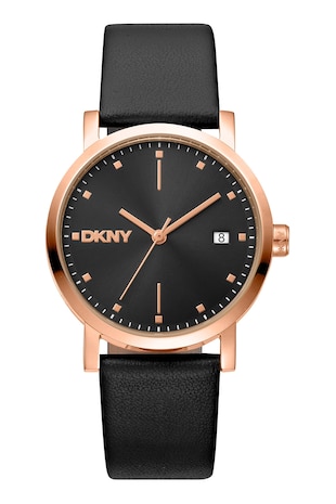 DKNY Ceas quartz cu o curea din piele, Auriu/Negru