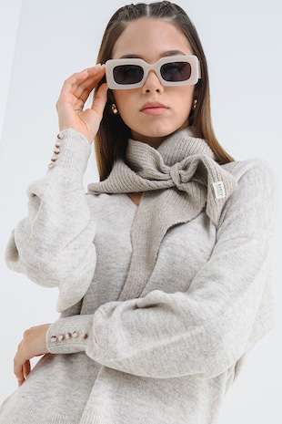 Vero Moda Pulover cu decolteu in V Lefile, Bej deschis melange
