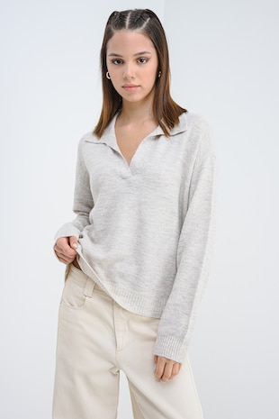 Vero Moda Pulover lejer cu guler polo, Bej melange