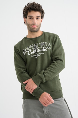 Jack & Jones Bluza de trening regular-fit cu decolteu la baza gatului Makoto, Alb/Kaki pal