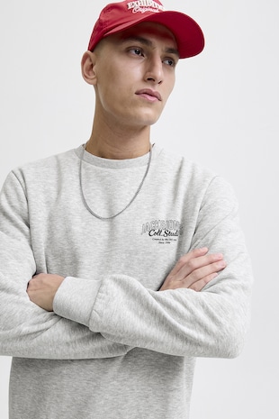 Jack & Jones Bluza de trening regular-fit cu decolteu la baza gatului Makoto, Gri deschis melange