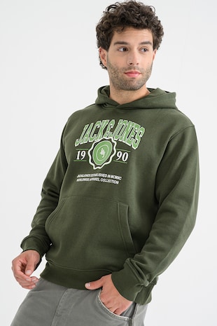Jack & Jones Hanorac cu imprimeu logo, Alb/Kaki pal