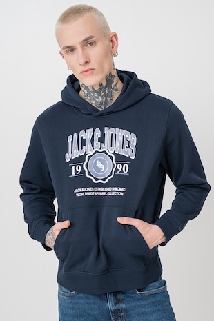 Jack & Jones Hanorac cu imprimeu logo, Alb/Bleumarin