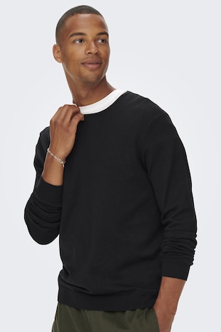 Only & Sons Pulover cu decolteu la baza gatului, Negru