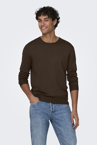 Only & Sons Pulover cu decolteu la baza gatului, Maro inchis