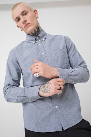 Only & Sons Camasa uni cu guler fixat cu nasturi, Albastru melange