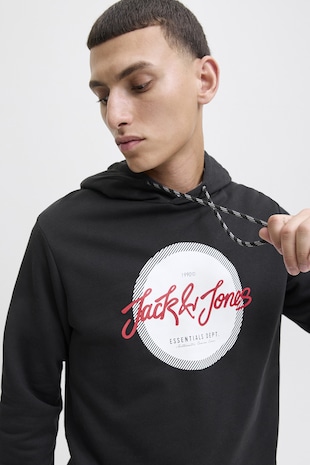 Jack & Jones Hanorac cu imprimeu logo frontal, Negru