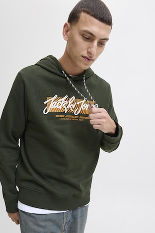 Jack & Jones Hanorac cu imprimeu logo frontal, Verde inchis