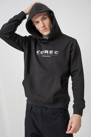 Jack & Jones Hanorac cu buzunar kangaroo si imprimeu, Alb/Verde/Negru