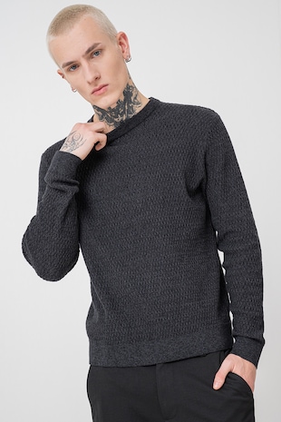 Jack & Jones Pulover slim fit cu model texturat, Negru melange