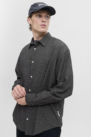 Jack & Jones Camasa din amestec de bumbac organic cu model, Negru/Gri deschis
